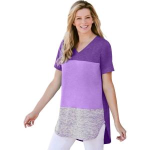 Woman Within Plus Size Marled V-Neck Tunic(Dark Purple Colorblock)