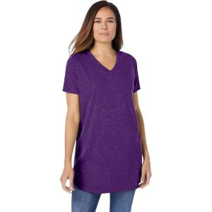 Woman Within Plus Size Marled V-Neck Tunic(Dark Purple Marled)