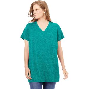 Woman Within Plus Size Marled V-Neck Tunic(Dark Waterfall Marled)