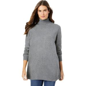 Woman Within Plus Size Perfect Long Sleeve Turtleneck Sweater(Medium Heather Grey)