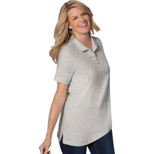 Woman Within Plus Size Perfect Short-Sleeve Polo Shirt – 6X, Medium Heather Grey