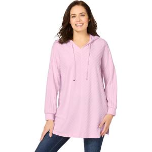 Woman Within Plus Size Rib-Knit Sherpa Hoodie Sweatshirt(Pink)