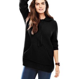 Woman Within Plus Size Shaker Sweater Pullover Hoodie(Black)