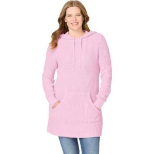 Woman Within Plus Size Shaker Sweater Pullover Hoodie(Pink)