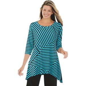 Woman Within Plus Size Swing Hem Tunic(Pretty Turquoise Patch Stripe)