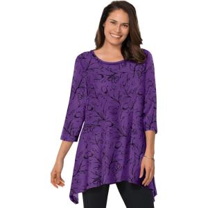 Woman Within Plus Size Swing Hem Tunic(Purple Orchid Batik Floral)