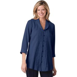 Woman Within Plus Size Textured Gauze Tunic With Shawl Collar(Navy)