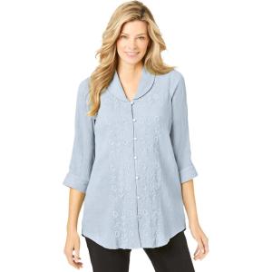 Woman Within Plus Size Textured Gauze Tunic With Shawl Collar(Pearl Grey)