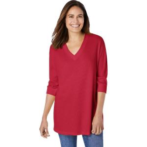 Woman Within Plus Size Three-Quarter Sleeve Thermal Sweatshirt(Classic Red)