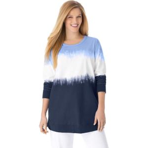 Woman Within Plus Size Tie-Dyed Knit Sweatshirt Tunic(Navy Ikat Tie Dye)