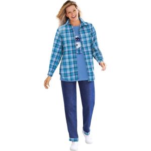 Woman Within Plus Size Two-Piece Flannel Shirt and Tee(French Blue Winter Plaid)