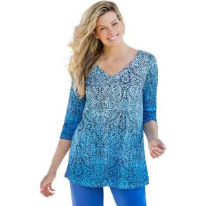 Woman Within Plus Size Watercolor Tunic(Blue Ombre Paisley)
