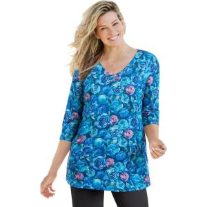 Woman Within Plus Size Watercolor Tunic(Blue Watercolor Rose)