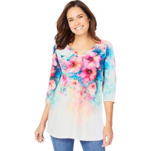 Woman Within Plus Size Watercolor Tunic(White Watercolor Bouquet)