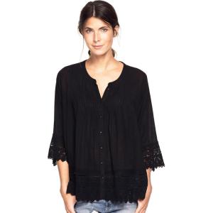 ellos Plus Size Crochet Trim Blouse(Black)
