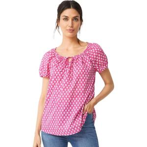 ellos Plus Size Keyhole Neckline Peasant Blouse(Tropical Raspberry White Print)