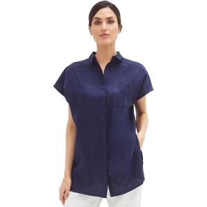 ellos Plus Size Linen-Blend Button Front Tunic(Navy)
