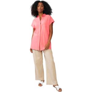 ellos Plus Size Linen-Blend Button Front Tunic(Sweet Coral)