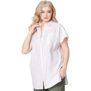 ellos Plus Size Linen-Blend Button Front Tunic(White)