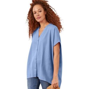 ellos Plus Size Oversized Linen-Blend Tunic(Dusty Cornflower)