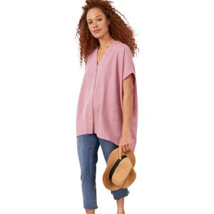 ellos Plus Size Oversized Linen-Blend Tunic(Dusty Pink)