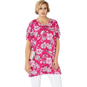 ellos Plus Size Oversized Tunic(Raspberry Sorbet Floral)