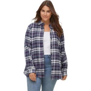 ellos Plus Size Plaid Flannel Shirt(Navy Plaid)