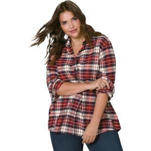 ellos Plus Size Plaid Flannel Shirt(Red Multi Plaid)