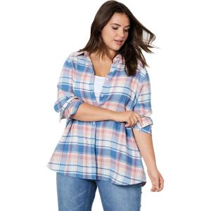 ellos Plus Size Plaid Flannel Shirt(Rose Blush Plaid)