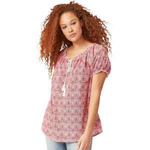 ellos Plus Size Ruffle Trim Peasant Blouse(Apple Red Medallion)