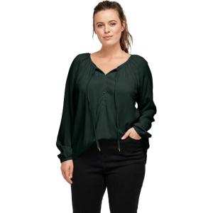 ellos Plus Size Tie Neck Peasant Tunic(Deep Emerald)