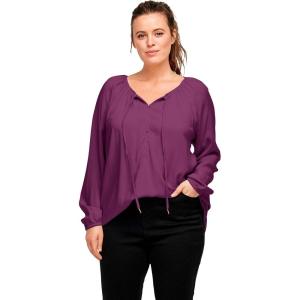 ellos Plus Size Tie Neck Peasant Tunic(Wild Plum)