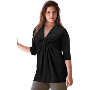 ellos Plus Size Twisted Knot-Front Tunic(Black)