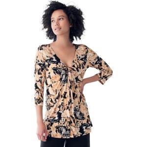 ellos Plus Size Twisted Knot-Front Tunic(Black Neutral Floral)