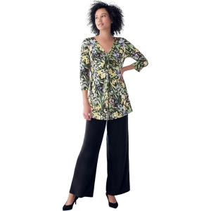 ellos Plus Size Twisted Knot-Front Tunic(Black Pastel Floral)