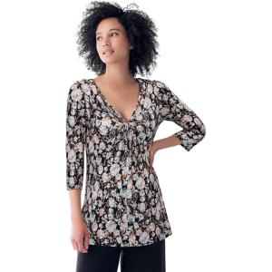ellos Plus Size Twisted Knot-Front Tunic(Black Pink Floral)