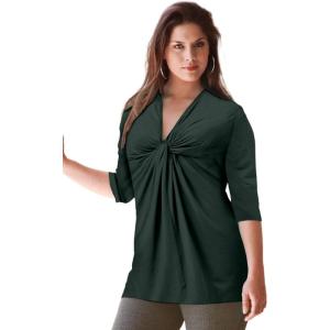 ellos Plus Size Twisted Knot-Front Tunic(Deep Emerald)