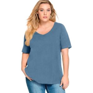 ellos Plus Size V-Neck A-Line Tunic(Blue Shadow)
