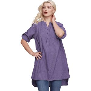 ellos Women’s Plus Size Striped Henley Tunic Oversized Long Top Wear with Leggings(Midnight Violet Stripe)