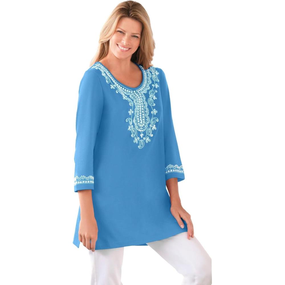 imageWoman Within Plus Size Embroidered Knit TunicAzure Blue