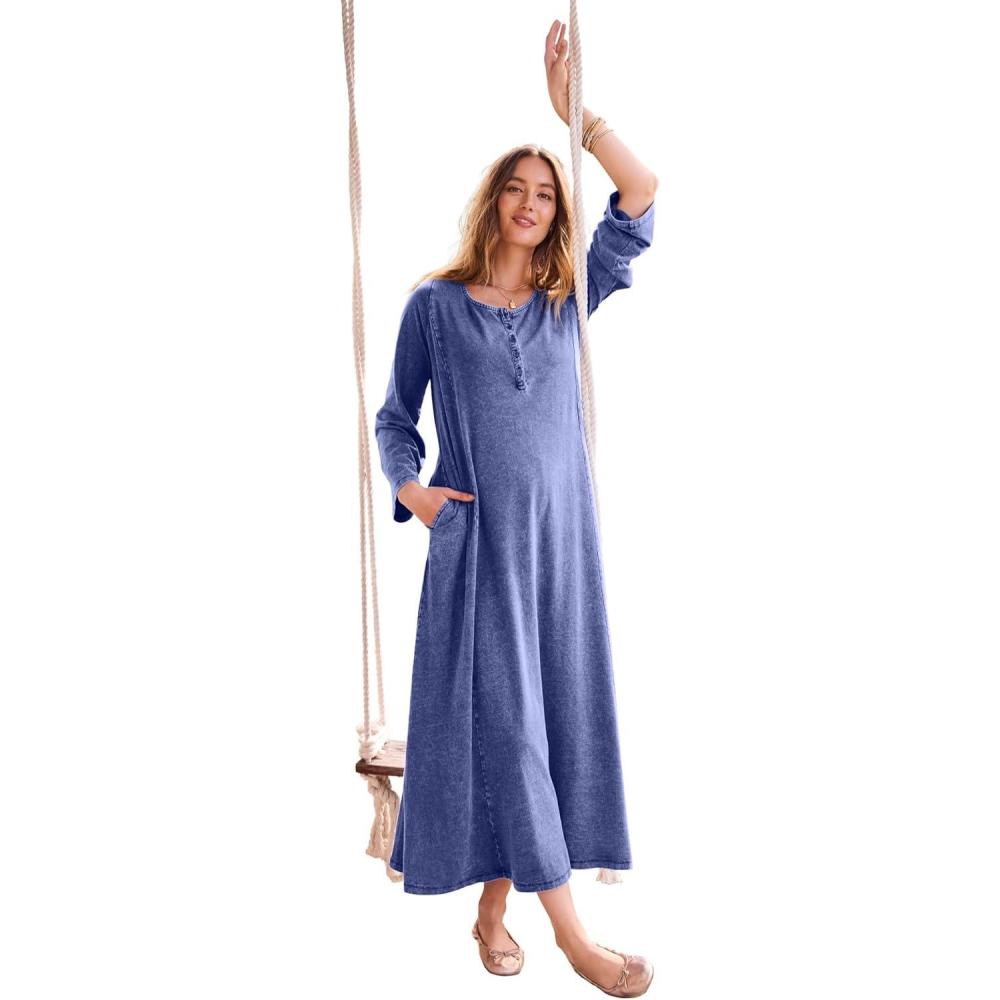 imageWoman Within Plus Size Henley Tee Maxi DressStonewash