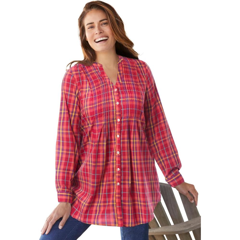 imageWoman Within Plus Size Perfect Pintuck TunicClassic Red Multi Plaid