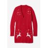 Woman Within Plus Size Holiday Motif Cardigan Sweater(Classic Red Reindeer)
