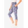 Woman Within Plus Size Petite Stretch-Cotton Knit Pull-On Printed Pocket Capri Leggings(Blue Tie Dye)