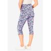 Woman Within Plus Size Petite Stretch-Cotton Knit Pull-On Printed Pocket Capri Leggings(Navy Happy Ditsy)