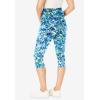 Woman Within Plus Size Petite Stretch-Cotton Knit Pull-On Printed Pocket Capri Leggings(Paradise Blue Abstract)