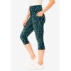 Woman Within Plus Size Petite Stretch-Cotton Knit Pull-On Printed Pocket Capri Leggings(Waterfall Dots)