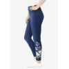 Woman Within Plus Size Stretch-Cotton Knit Pull-On Embroidered Leggings(Navy Banana Floral Embroidery)