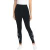 Woman Within Plus Size Petite Stretch-Cotton Knit Pull-On Embroidered Leggings(Black Heart Bloom)
