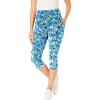 Woman Within Plus Size Petite Stretch-Cotton Knit Pull-On Printed Pocket Capri Leggings(Paradise Blue Abstract)